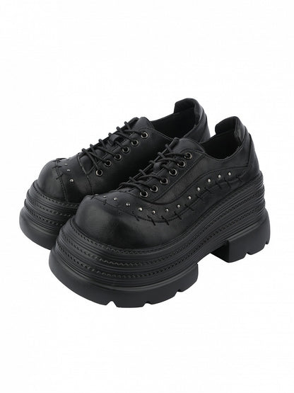 Black Gothic Platforms with Studs Decor & Stitched Details