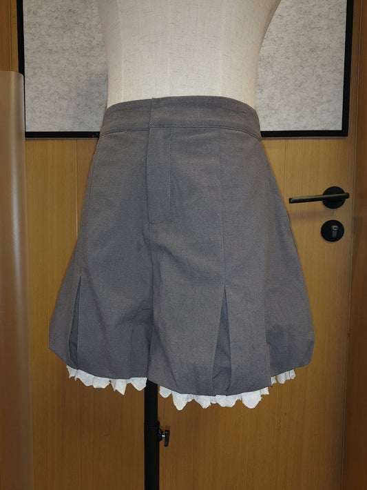 Ouji Lolita Dark Gray Shorts with Beige Scalloped Eyelet Trims