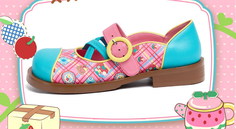 Blue and Pink Round Toe PU Shoes