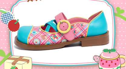 Blue and Pink Round Toe PU Shoes