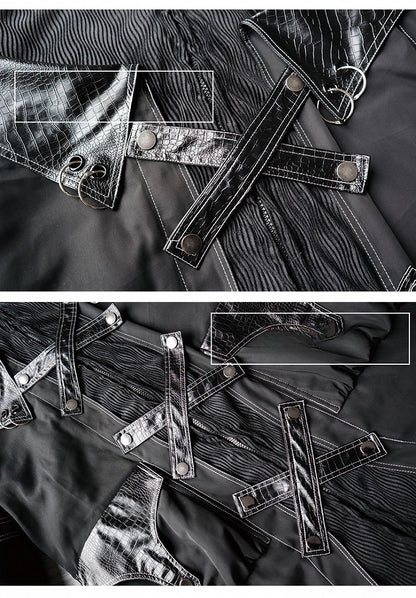 Criss-cross Design Black Punk Long Coat Fake Two-pieces