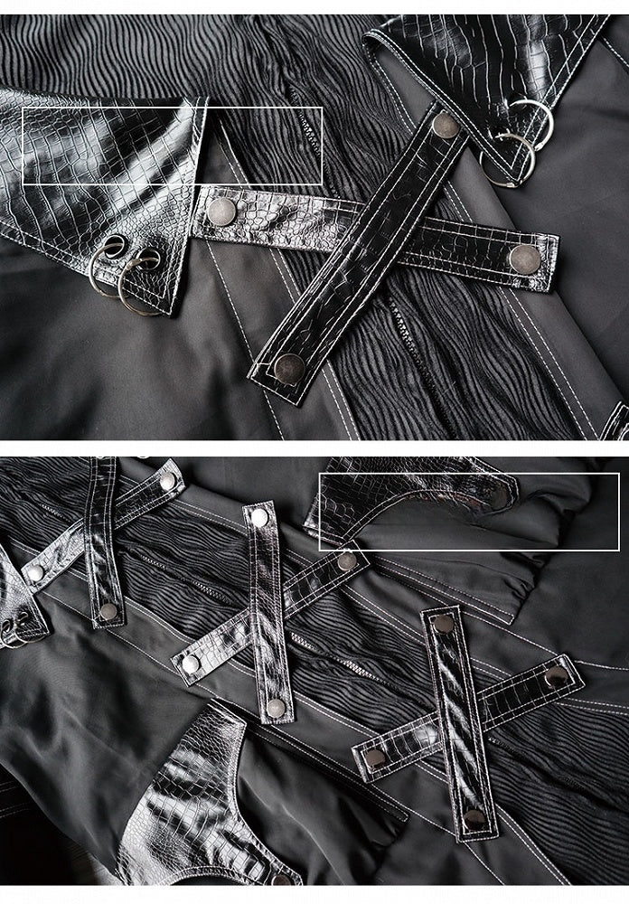 Criss-cross Design Black Punk Long Coat Fake Two-pieces