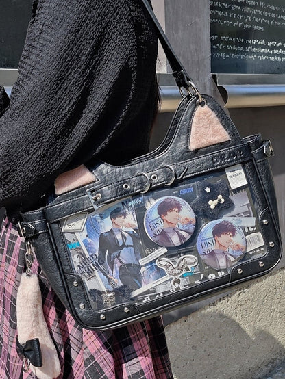 Black Kitty Design Ita Shoulder Bag with Free Flush Charm