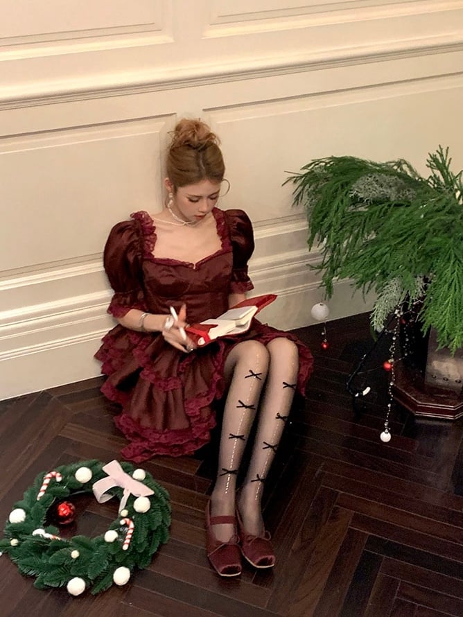 6 Color Options Rhinestone Decorated Bowknot Details Tights