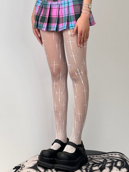 Black/White Gothic Cross Pattern Tights