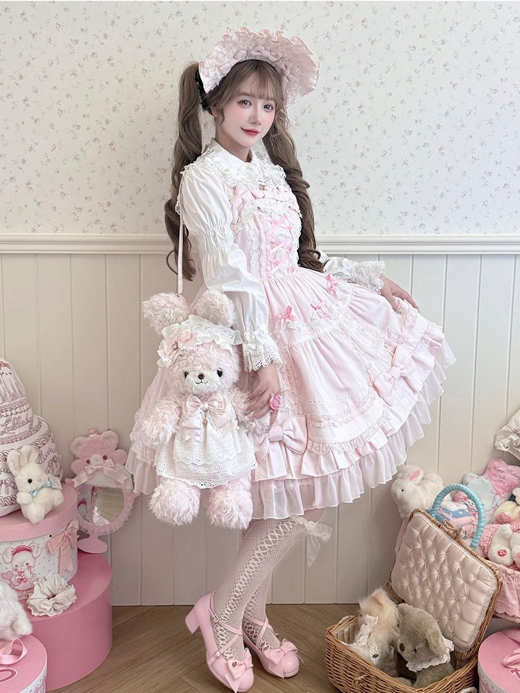 Pink Sweet Lolita Plush Bunny Bag - 3-Way Carry with Detachable Bow & Dress for Bunny