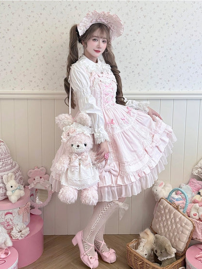 Pink Sweet Lolita Plush Bunny Bag - 3-Way Carry with Detachable Bow & Dress for Bunny
