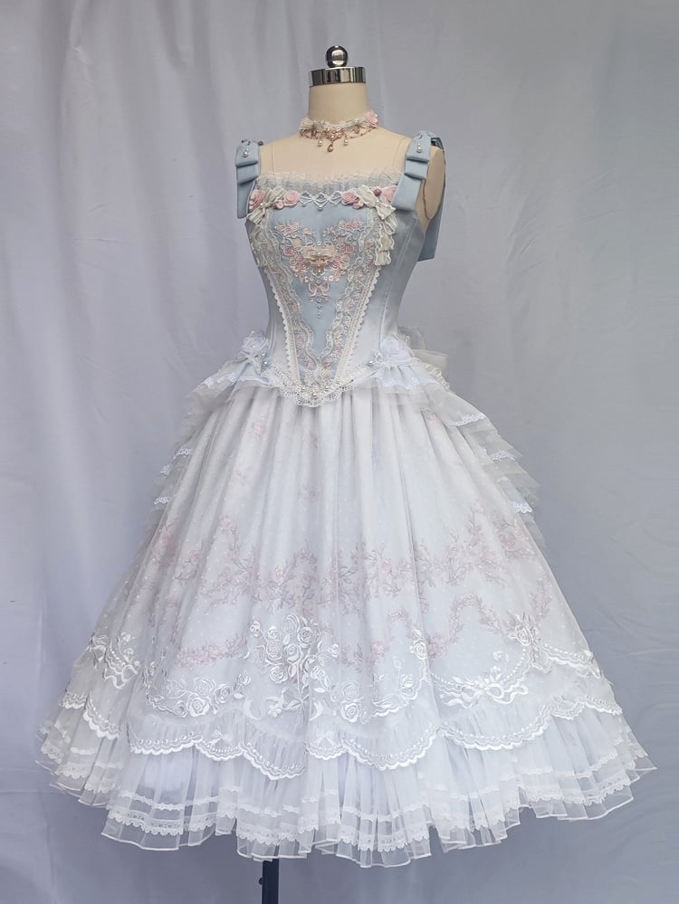 Blue Floral Embroidery Princess Corset Top + Skirt Hanayome Full Set