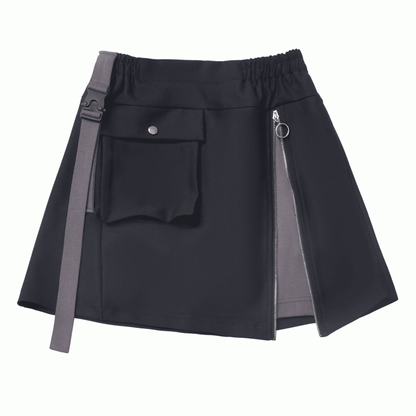 Black and Gray Snap and Zipper Detail Techwear Skirt