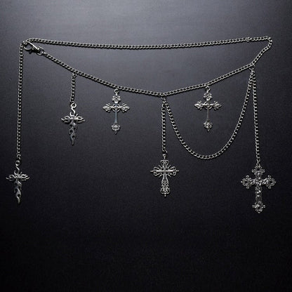 Silver Gothic Cross Charm Waist Chain