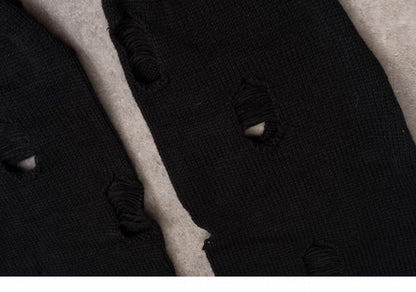 PU Buckles Gothic Black Distressed Holes Leg Warmers