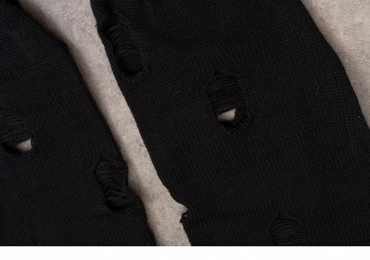 PU Buckles Gothic Black Distressed Holes Leg Warmers