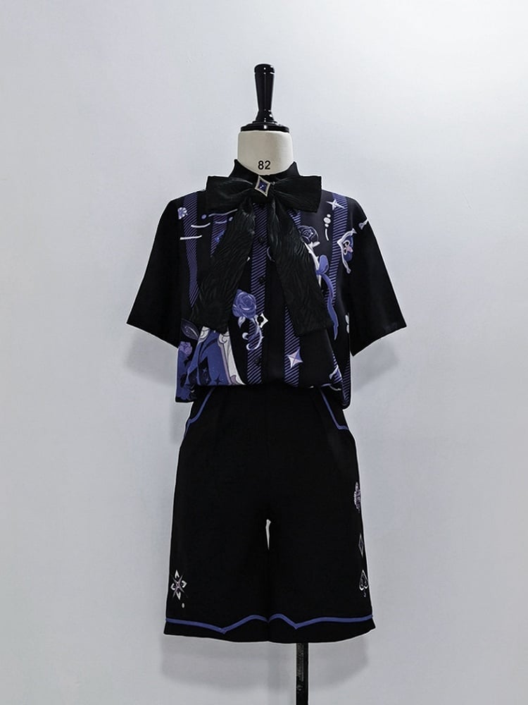 Black Ouji Summer Shorts with Spade Diamond Club Embroidery