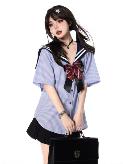 Double Heart Buckles Black Preppy Style Pleated Skirt