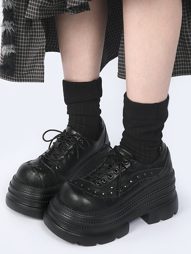 Black Gothic Platforms with Studs Decor & Stitched Details
