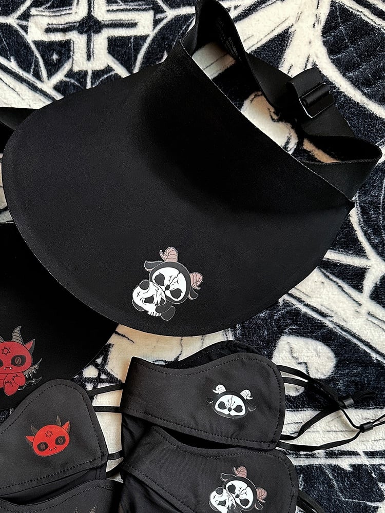 Black Gothic Sun Protection Mask With Red Devil Print