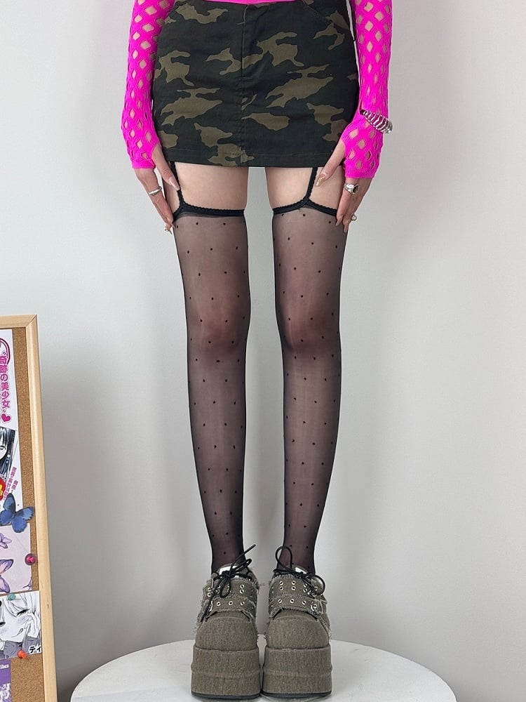 7 Color Options Polka-dot Pattern Semi-sheer Suspender Stockings