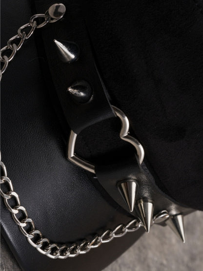 Black Gothic Heart Ring Chain Charm Studs Details Beret Hat