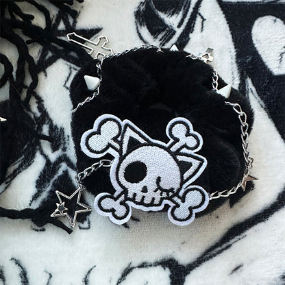 Black/White Skeleton Applique Gothic Plush Scrunchie