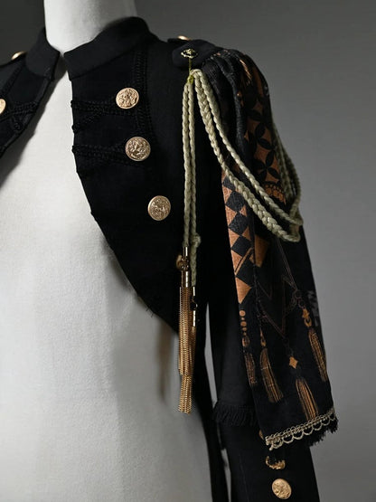 Black Detachable One-shoulder Cape Knight Tailcoat