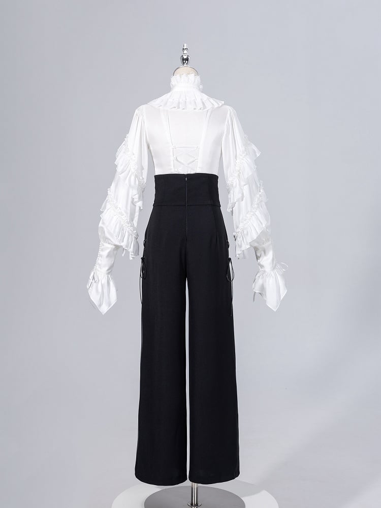 Black High Waist Flowing Pleated Chiffon Panels Wide-leg Pants