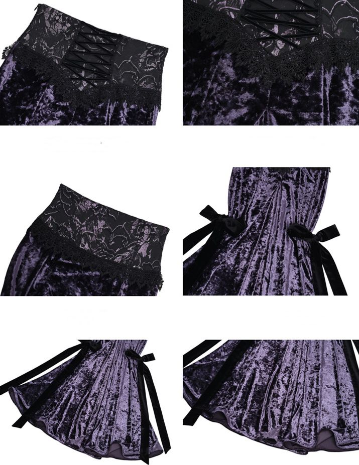 Gothic Purple Velvet Lace-up High Waist Maxi Fishtail Skirt