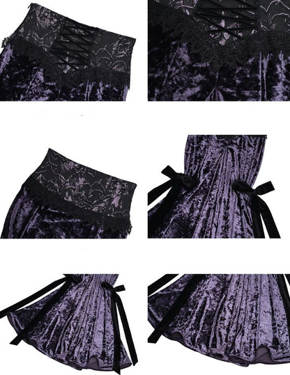 Gothic Purple Velvet Lace-up High Waist Maxi Fishtail Skirt