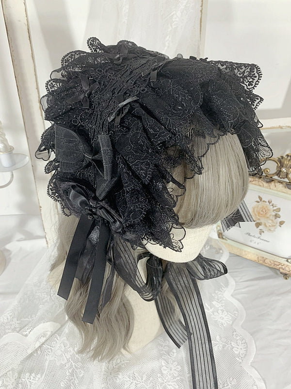 Black Gothic Bowknots Lace Hairband
