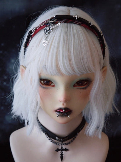 Red And Black Plaid Pattern With Chain And Guitar Charm Design KC