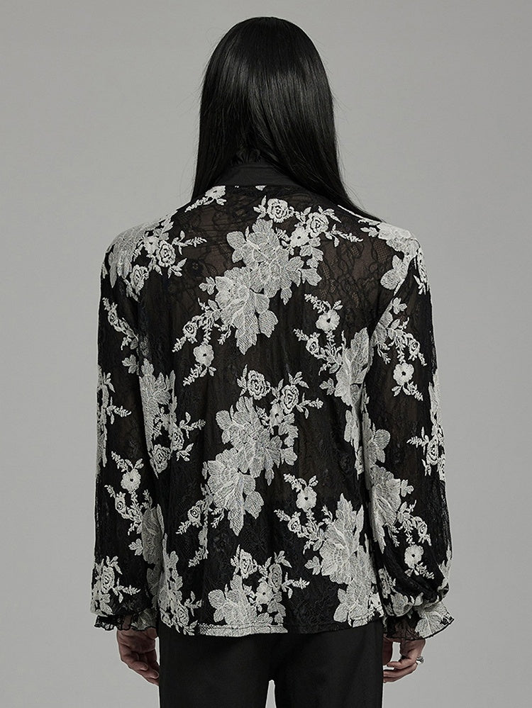 Black and White Goth Men's Floral Shirt