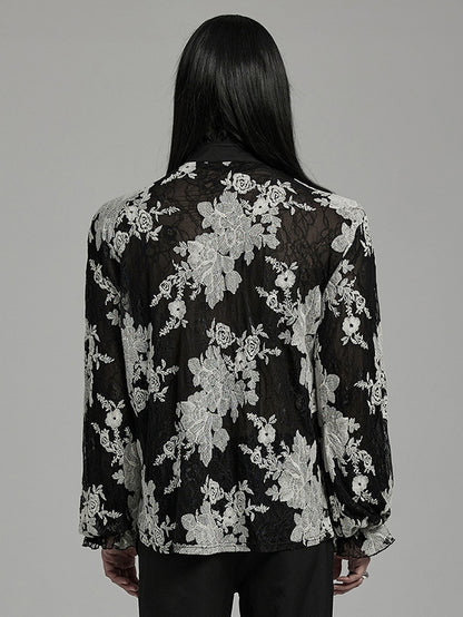 Black and White Goth Men's Floral Shirt