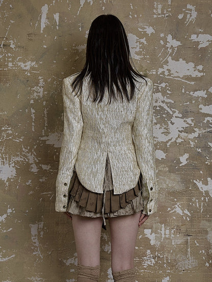 Single Back Vent White Textured Blazer