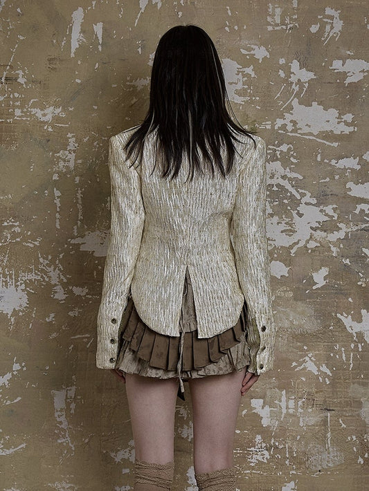 Single Back Vent White Textured Blazer