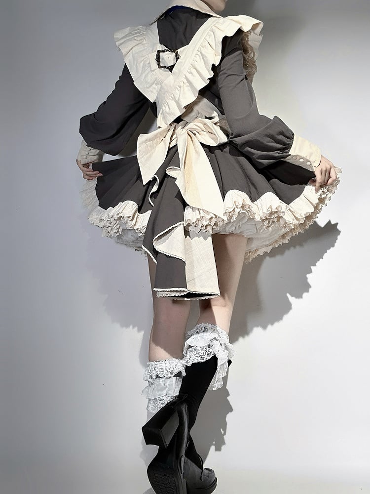 Maid Lolita Dark Gray Set - Shirt + Skirt + Corset Belt + Train