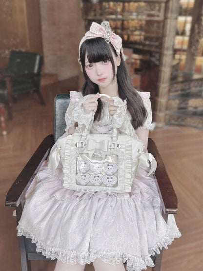 Jirai Kei White Lace Trim Ita Tote – Large Capacity, Top Handle