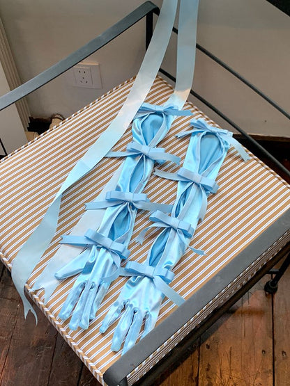 Blue Bowknot Vintage Gloves