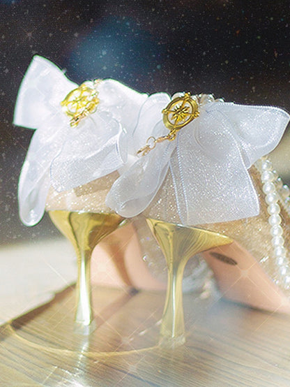 Gold Beaded Chain Bow Accents 5CM/7CM/9CM Glittering Hime Lolita Heels