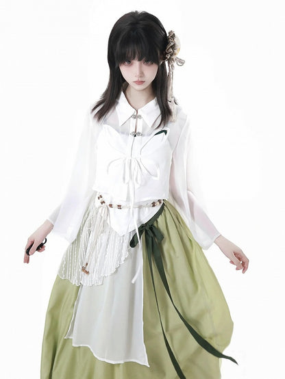 Contrast Green Trim White Cami Top