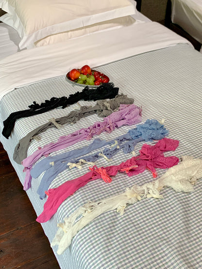 White/Pink/Blue/Purple/Grey/Black Asymmetrical Design Lace Trim Bowknot Overknee Stockings