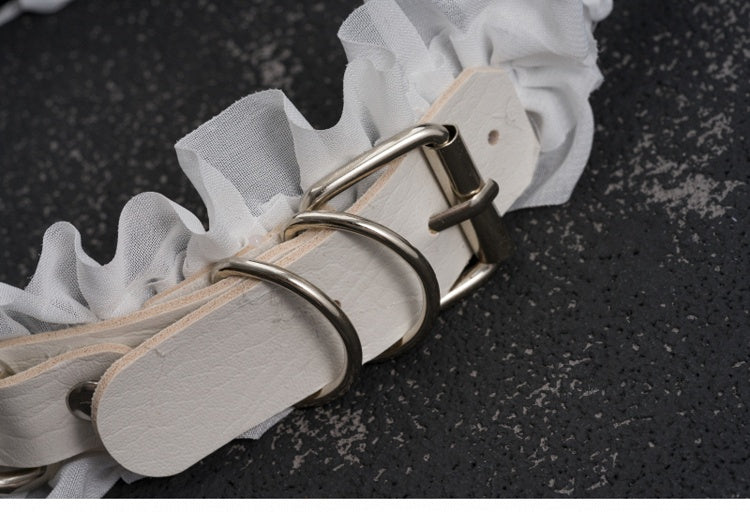 White Gothic Cross Stud Ring Buckle PU Ruffled KC