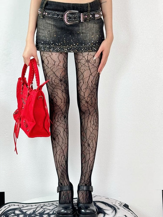 Black Wasteland Punk Spiderweb Details Tights