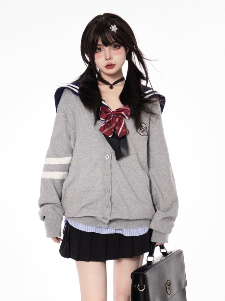 Double Heart Buckles Black Preppy Style Pleated Skirt