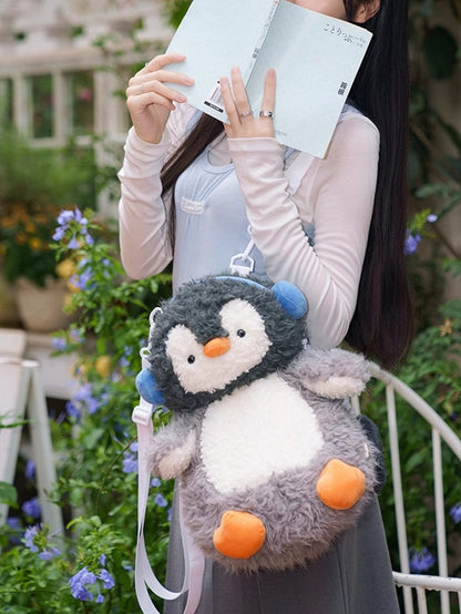 Gray Cute Plush Penguin Backpack