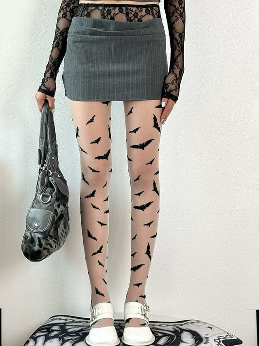 Black/White Y2K Bat Pattern Tights