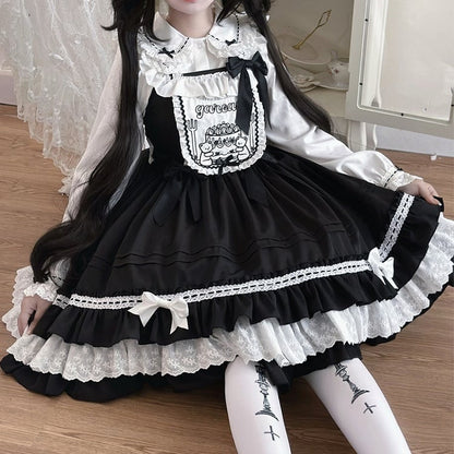 Teddy and Cake Embroidery Bodice Black Sweet Lolita Dress