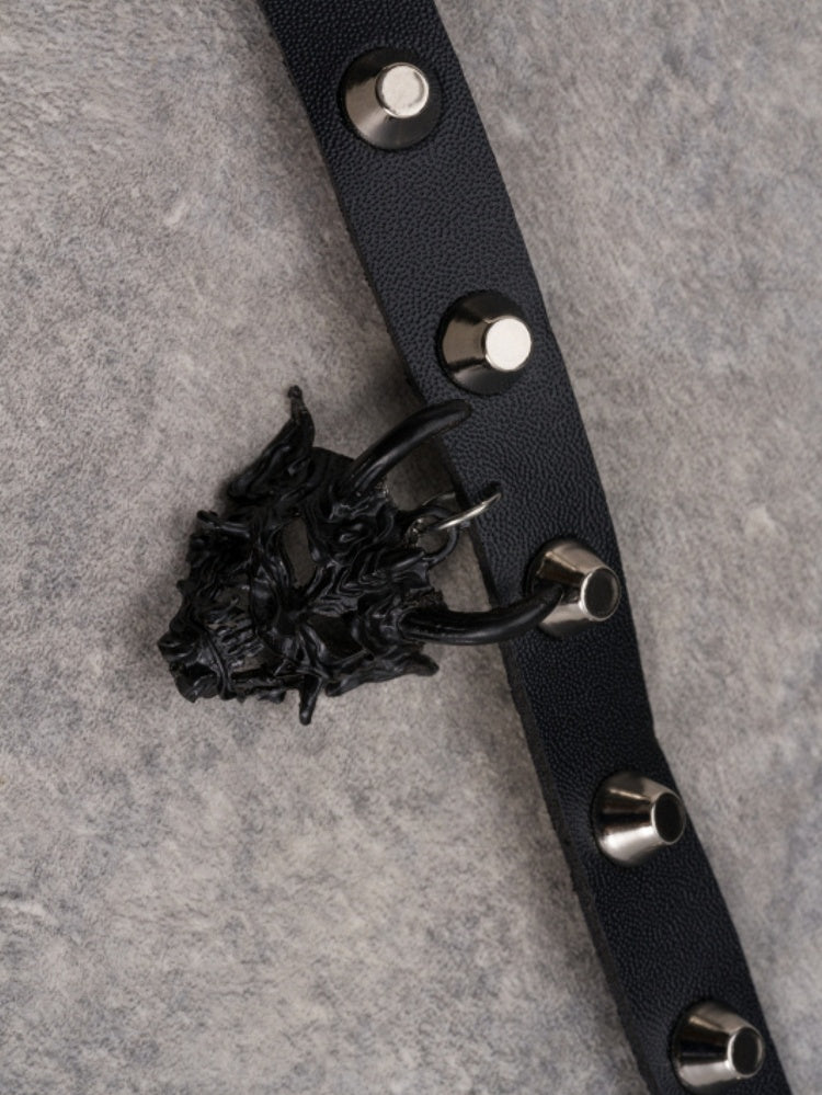 Black Gothic Demon Mask Pendant Studs Design Buckle Choker
