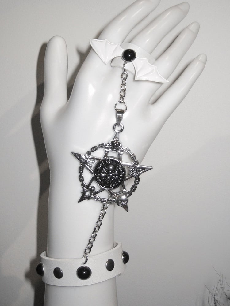 Black/White/Red Stud Detail with Bat Wings Design Ring