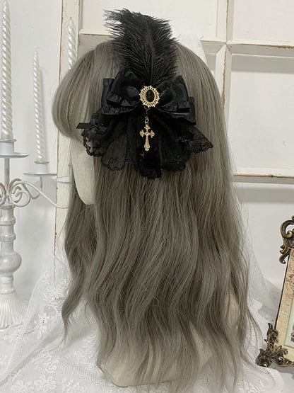 4 Colors Bowknot Details Gothic Elegant Feather Hairclip