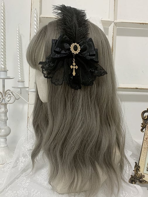 4 Colors Bowknot Details Gothic Elegant Feather Hairclip