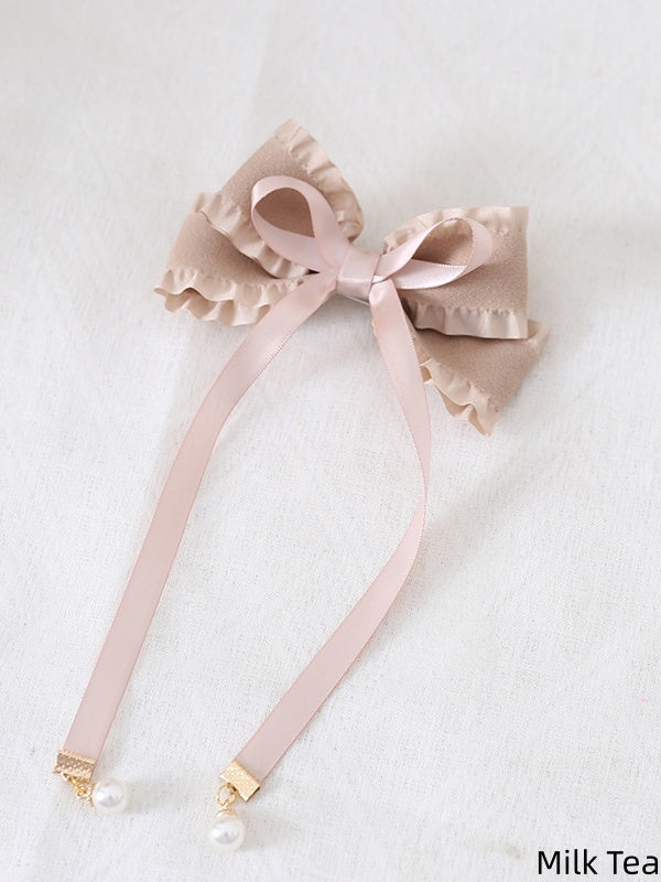 8 Colors Cute Bowknot Ribbon Hairclip with Bead Decorations